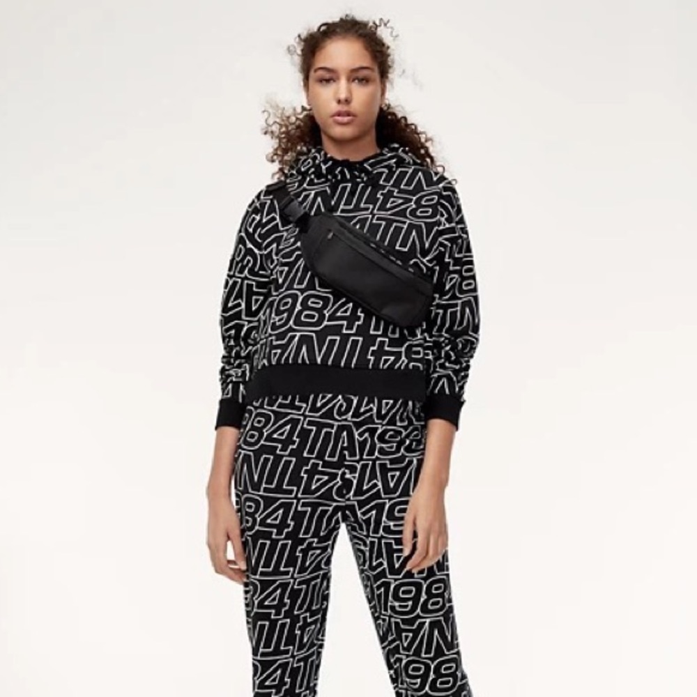 Aritzia TNA Whitecap Hoodie in Black and White graphic  TNA 1984 size XXS